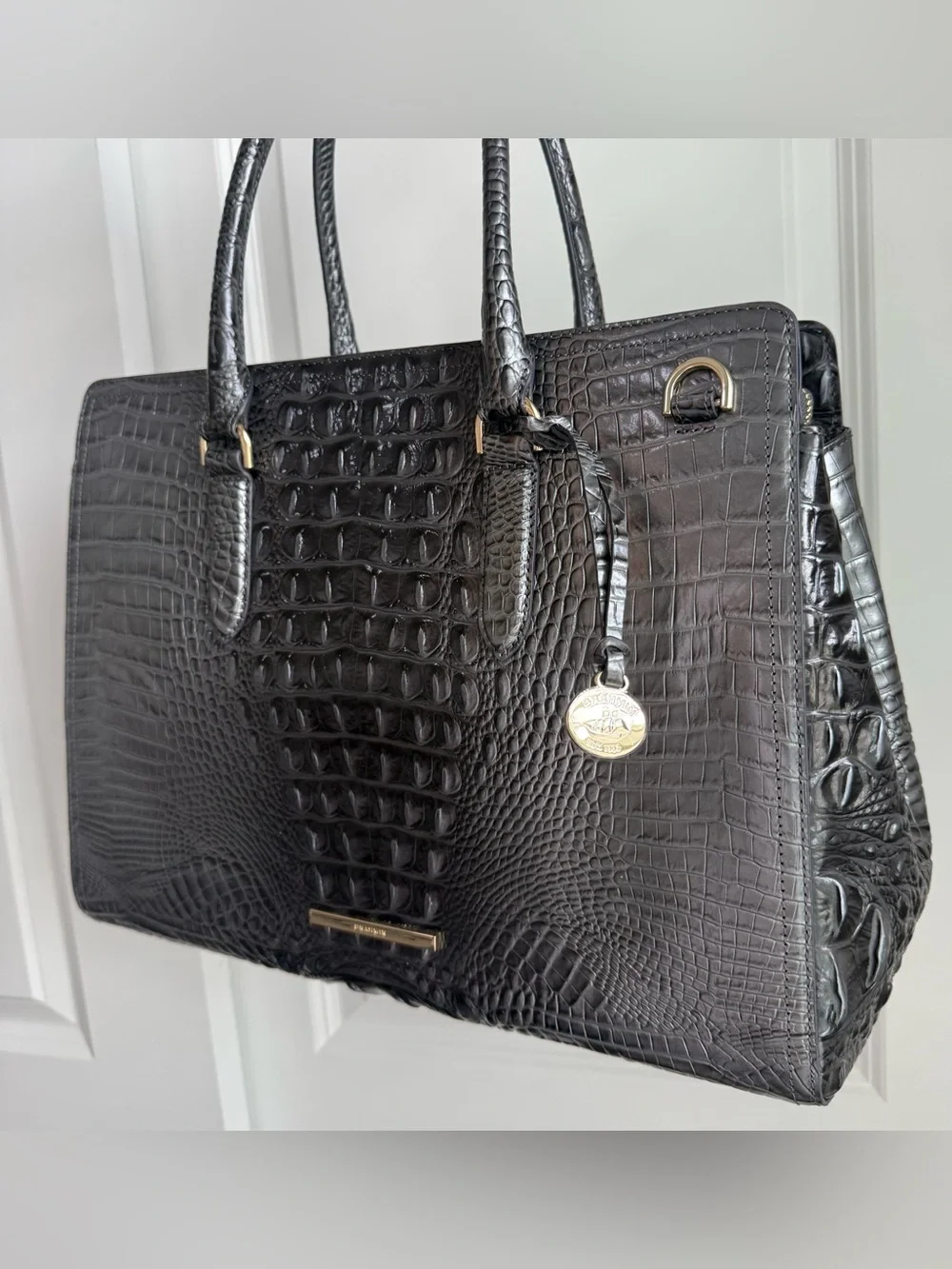 Brahmin Finley Carryall Charcoal Pewter Grey Melbourne Leather
